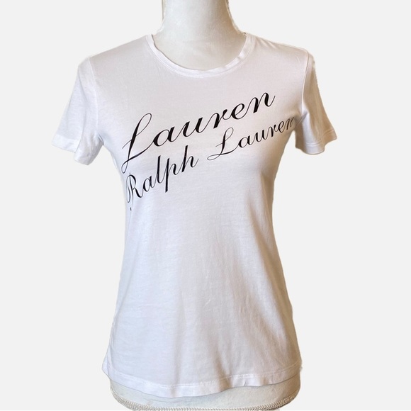Lauren Ralph Lauren Logo Short Sleeve T-Shirt White with Cursive Lettering PXS - Picture 2 of 11